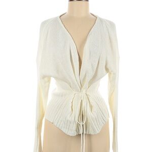 PrettyLittleThing Wrap Tie Front Cardigan Cream Ribbed V Neck Sweater Size M